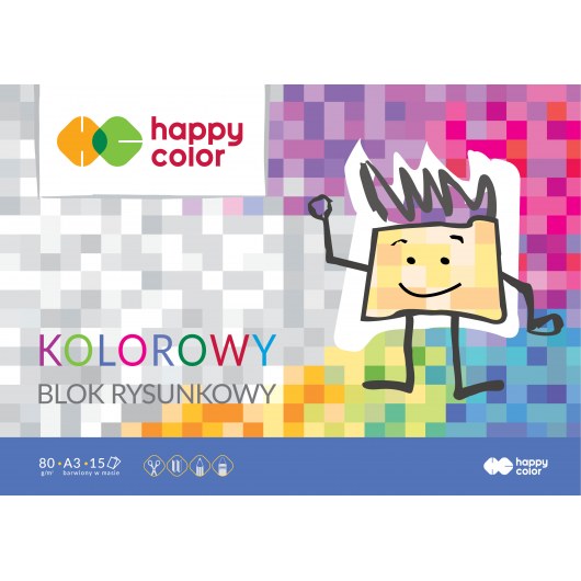 BLOK RYSUNKOWY KOLOROWY A3, HAPPY COLOR 80G