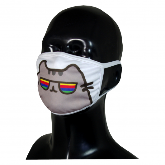 FACE MASK 4PLY EAR LOOP ACTIVE SILVER IONS CAT IN RAINBOW GLASSES