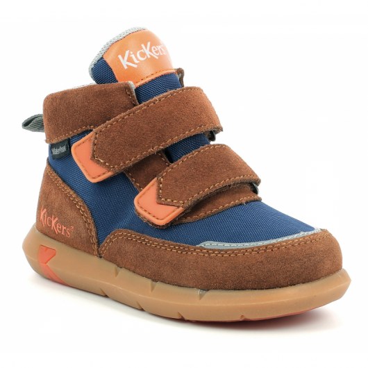 TRZEWIKI PRZEJŚCIOWE KICKERS JUNIBO BROWN BLUE ORANGE WATERPROOF